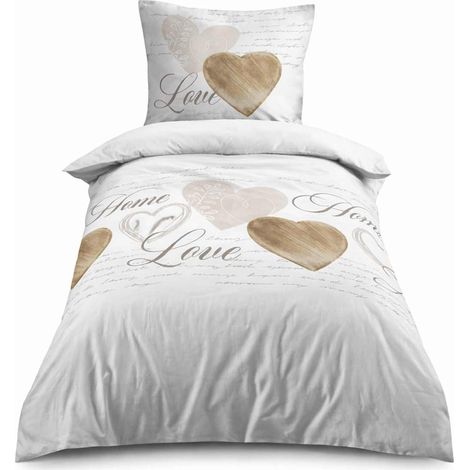 Parure housse de couette 140x200 cm Lovers naturel 100% coton