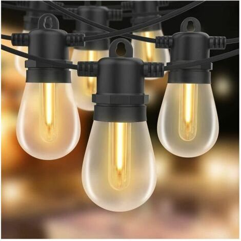 15M Guirlande Lumineuse Extérieure LED avec 15 Ampoules E27 S14 en Plastique IP44 Étanche Guirlande pour Jardin Cour Patio Noël,