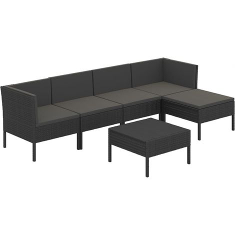 6 PCS Garden Lounge Set con Vime PE Negro
