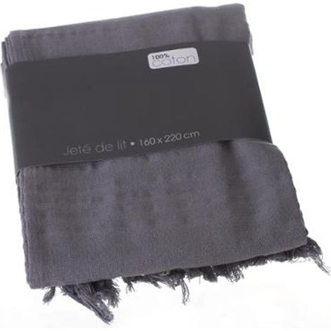 Couvre-lit, Jeté de lit en coton coloris gris, 160 x 220 cm -PEGANE-