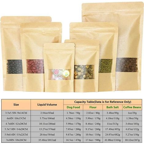 50 Sachet kraft, fermeture zip, fenêtre mate, 10x15cm, conservation alimentaire (1/4)