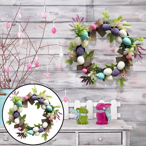 Couronnes d'œufs de Pâques de 40 cm pour porte d'entrée, couronnes de printemps pour cadeaux de Pâques, mur, fenêtre, décoration de fête intérieure (1/5)