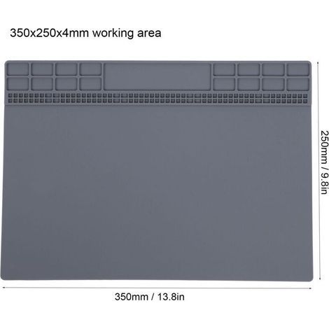 Tapis de réparation en Silicone, résistant à la chaleur, pour ordinateur, téléphone, Station de soudure, outils, 350x250x4mm, gris (1/4)