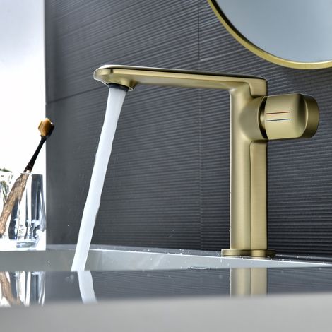 Robinet Salle Bain Or Brossé, Mitigeur Lavabo Salle De Bain Design Moderne, Robinet Lavabo Salle De Bain, Eau Chaude Et Froide RéGlable, Robinets De Lavabo Pour Salle De Bain, Laiton (1/5)