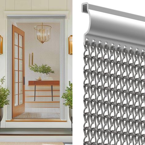1 - Rideau Moustiquaire - Chaîne Aluminium - Protection Insectes - Pour Balcon Terrasse Porte Entrée - Gris - 90x200cm (1/5)