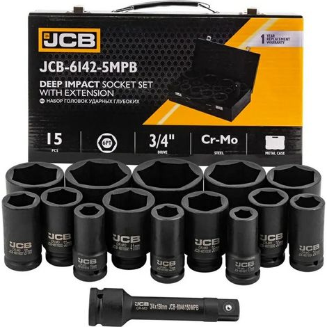 Jcb nasadki udarowe dł.kpl. 14el.3/4" 6-kąt. (17-65mm)