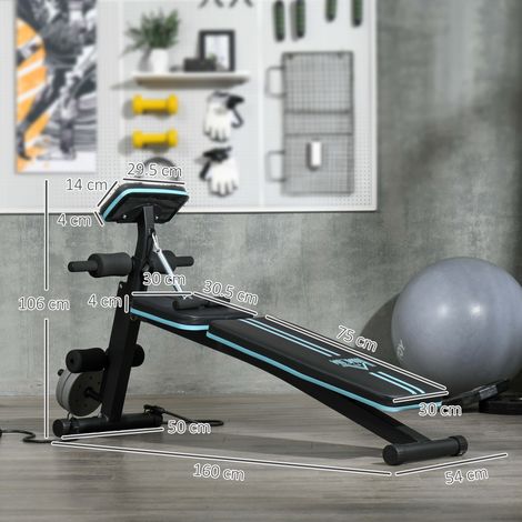 Banc multifonctionnel pliable avec dossier réglable en 7 positions, fonction d'extension des jambes, rembourrage et bande élastique, bleu. (1/5)