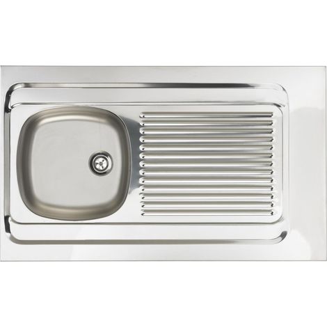 Moderna – Évier à poser 1 cuve inox 18/10 lisse 1000x600mm – Évier réversible avec égouttoir droit – Perçage pour bonde Ø 60mm (1/5)