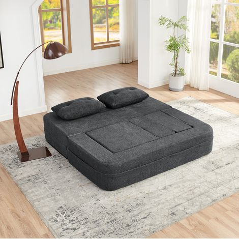 Divano letto modulare a 2 posti 199.0x194.0x39.0 cm, con poltrona pieghevole, tasche laterali, tessuto grigio scuro (1/5)