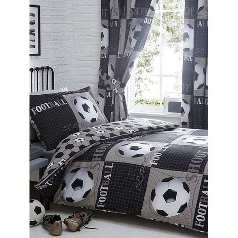 Parure de lit réversible Football Noir Gris et Blanc -138 x 200 cm