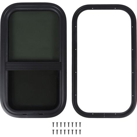 Fenêtre de camping-car coulissante verticale de 12,2 x 22,36 pouces avec filet anti-mouches amovible en verre trempé en alliage d'aluminium coin arrondi étanche pour remorque de camping-car (1/5)