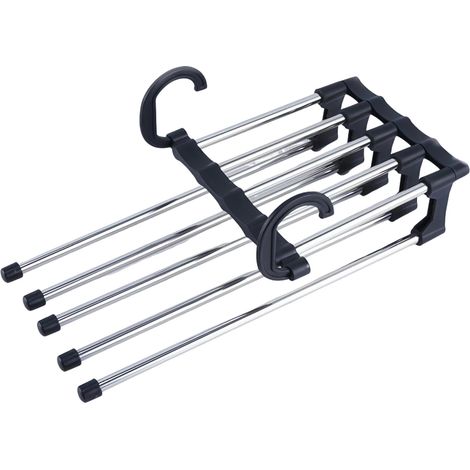 Cintre à pantalons, étagère de rangement multiple en acier inoxydable pliable, organisateur pratique pour pantalons, draps, vêtements, chemises et serviettes (1/5)