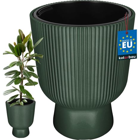 KOTARBAU® Pot de Fleur - Pot Plastique Plante Ø 39 cm - avec Bac Intérieur - Pot de Jardin - Pot de Fleur Exterieur -  H : 49 cm - PVC - Vert - Nervuré (1/4)
