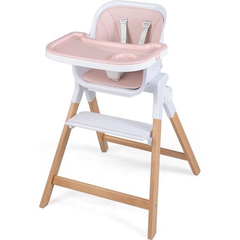 COSTWAY Seggiolone Pappa Pieghevole 4 in 1 con Cuscino di Seduta (Rosa) (1/5)