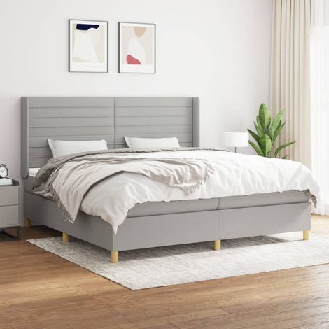 Lit à sommier tapissier avec matelas - Cadre De Lit Moderne: King Size - Lit Double - Gris clair 200x200cm Tissu Chic-589446 (1/5)