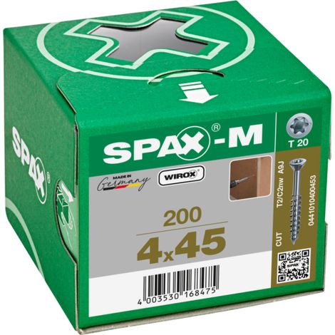 Tornillo SPAX MDF WIROX Torx - Ø4 x 45 mm - Cabeza avellanada - Rosca parcial Caja de 200 - 0441010400453