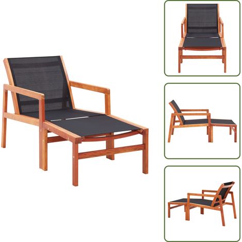 Gartenstuhl mit Fußablage Eukalyptus Massivholz und Textilene - Gartensaal - Gartenstuhl - Lounge Chair - Outdoor Furniture - Eukalyptusholz (1/5)