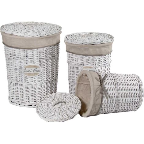SET DI 3 CESTI PORTA BIANCHERIA SWEET HOME IN COLORE BIANCO (1/2)