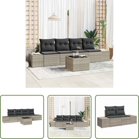Terrassensofa - Sofa Set mit Kissen mit Kissen 5 pcs Hellgrau Poly Rattan (1/5)