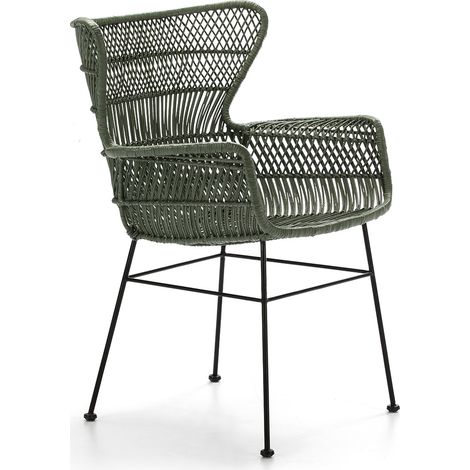 Stuhl 60X65X89 Schwarzes Metall/Grünes Korbgeflecht (1/4)