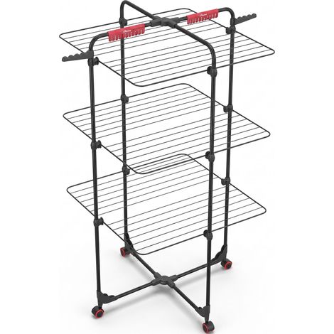 Vileda® Tendedero de torre 30 m with 4 wheels, foldable design, made of aluminum, suitable for 3 washing machine loads, ideal for flexible drying in a compact space, matte black color, perfect for hom (1/4)
