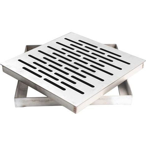 Grille de vidange de jardin robuste en acier inoxydable avec cadre, grille d'évacuation carrée d'extérieur pour égout d'eau pour jardin (150 x 150 x 20 mm) (1/5)