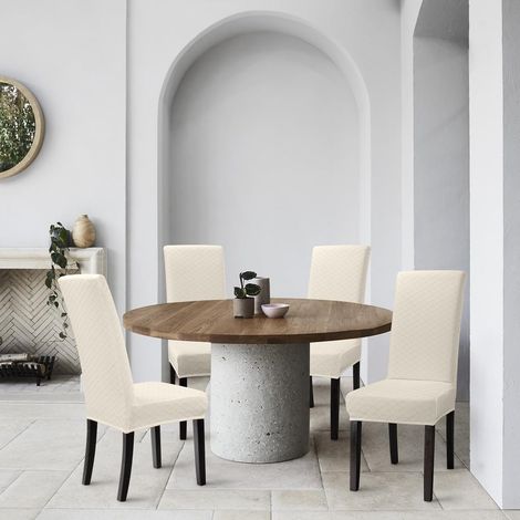 Stuhlhussen, 4er-Set, universelle Stretchhussen, modernes Jacquardmuster, abnehmbare Hussen, Esszimmerhussen, bi-elastische Hussen, für Bankett- und Hochzeitsdekoration (Creme, 4er-Set) (1/4)