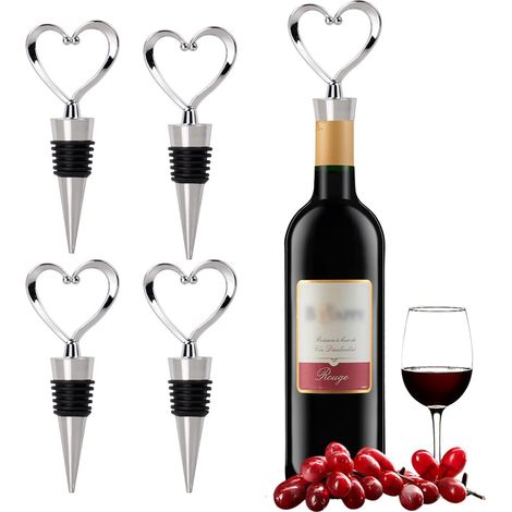 Tappi di plastica a forma di cuore (confezione da 5) adatti per bottiglie di vino, champagne e birra. (1/5)
