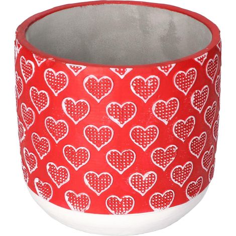 KOTARBAU Pot de fleurs décoratif en béton - Motif cœur - Rouge - Diamètre : 13 cm (1/5)