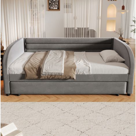 Cama plataforma 90 x 200 cm con cama nido e iluminación LED, gris OKMYHOME