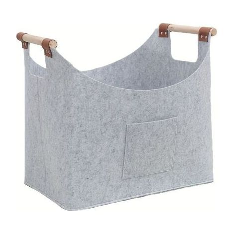 Pair 40 x 22 x 27cm Panier à Bois de Chauffage, Panier en Bois Feutré, Panier Rangement avec Poignée en Bois, Panier Pliable en Feutre, pour Bois, Journaux, gris clair