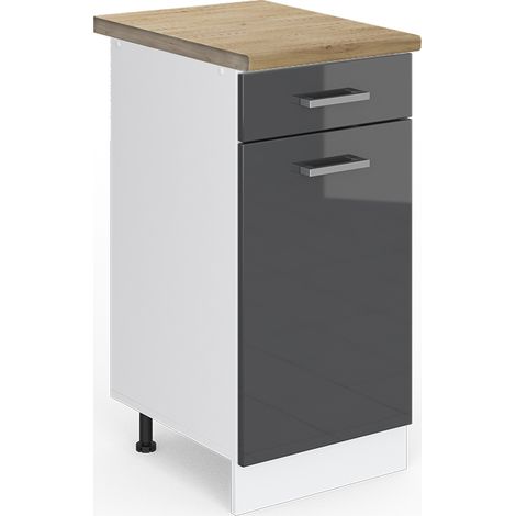 Mueble bajo de cocina R-Line, Antracita alto brillo, 40 cm , ET Roble, Vicco
