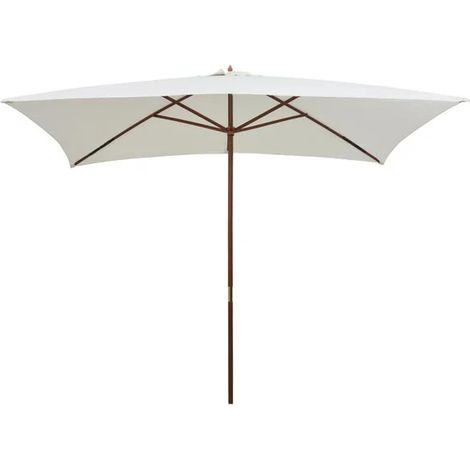 Parasol avec poteau en bois 200 x 300 cm blanc crème - Parasol de jardin protection UV terrasse extérieur ombrage (1/5)