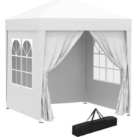 Gazebo Pieghevole Pop Up 2x2 m con 4 Pareti Rimovibili in Poliestere e Acciaio, Bianco