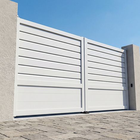 Portail double battant motorisé mixte (Blanc RAL 9010 - L 3500 x H 1595 mm)