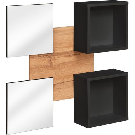 Panneau mural avec niches ouvertes + miroirs "Easy" - Type 07 - Noir/Beige - L 100 x H 100 x P 20 cm - Livraison gratuite (1/2)
