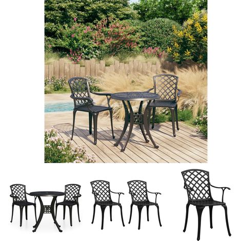Gartenstühle - vidaXL 3-tlg. Bistro-Set Aluminiumguss Schwarz - Gartenmöbel Set (1/5)