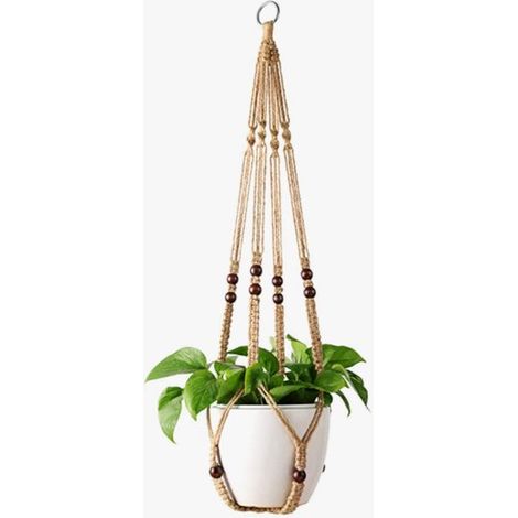 Makramee Pflanzenampeln, 2er Set, Hängekorb für Zimmerpflanzen, Blumentopfhalter, Baumwollseil mit Perlen, ohne Quasten, 90 cm (Blumentopf nicht (1/5)