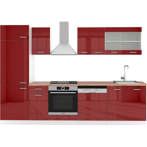 Cuisine R-Line, rouge brillant/blanc, 300cm , PT Chêne, Vicco