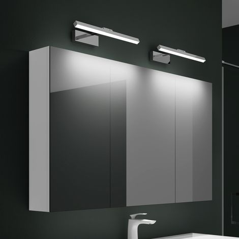 Mai & Mai Armoire Suspendue de Salle de Bain avec Miroir et 2 Lampes LED 180° Rotative 40cm Chrome 3 Portes Armoire Miroir Murale Éclairage et Étagère 120x15x70cm Blanc Mat SpiegelSR-02