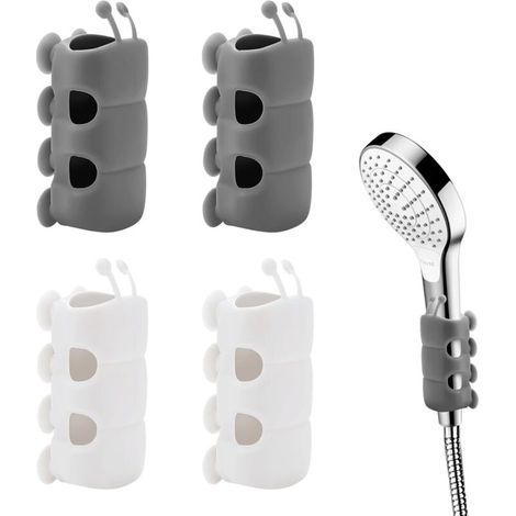 Support de pommeau de douche sans perçage Ventouse bionique Silicone Réglable Amovible Blanc/Gris Lot de 4 (1/4)