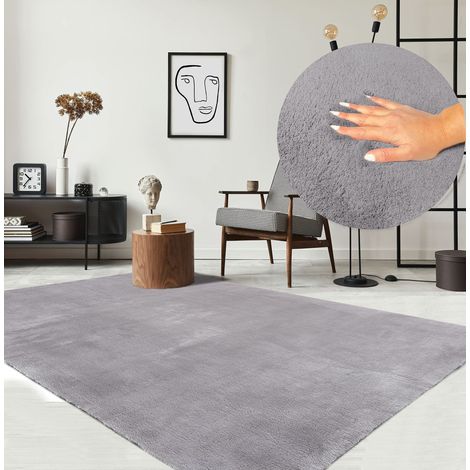 Tapis Moderne Moelleux à Poils Courts, antidérapant, Lavable Jusqu’à 30°C, Super Doux, Aspect Fourrure, pour Salon et Chambre, décoratif, Gris, 60 x 110 cm (1/5)