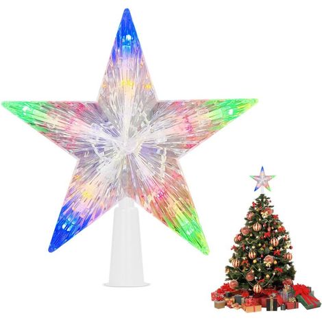 Décoration d'étoile d'arbre de Noël, lumière d'étoile d'arbre de Noël à batterie, adaptée aux fêtes intérieures et extérieures, carnaval de vacances en famille (couleur 18 cm) (1/5)