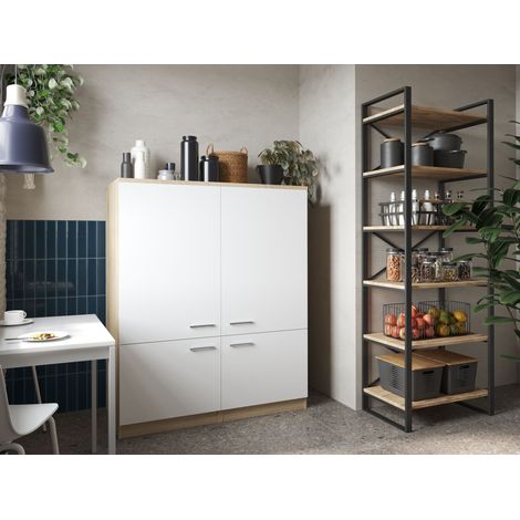 Haushaltsschrank Besenschrank Schrank 120 cm Eiche Sägerau Weiß Merle Respekta (1/5)