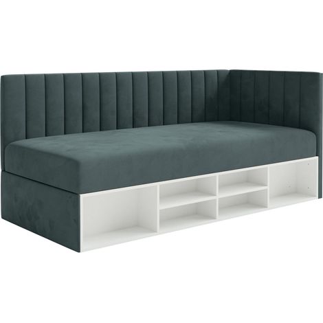 Selsey Ventrio - Jugendbett rechtsseitig mit Regalen, Easy-Clean-Samtbezug, blaugrau (1/5)