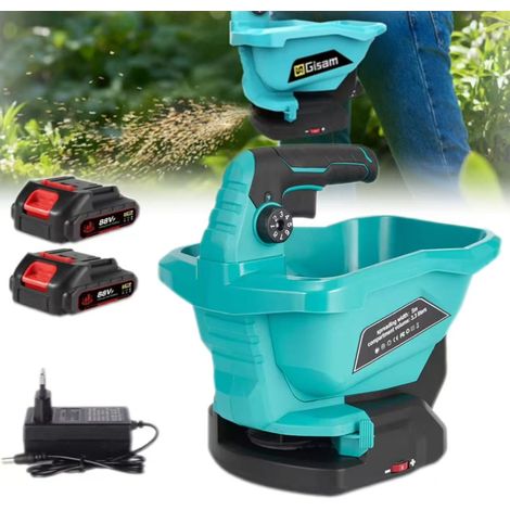Épandeur d'engrais 3,3L, épandeur électrique à 6 vitesses, épandeur sans fil, compatible avec les batteries Makita 18V (2 batteries incluses) (1/5)