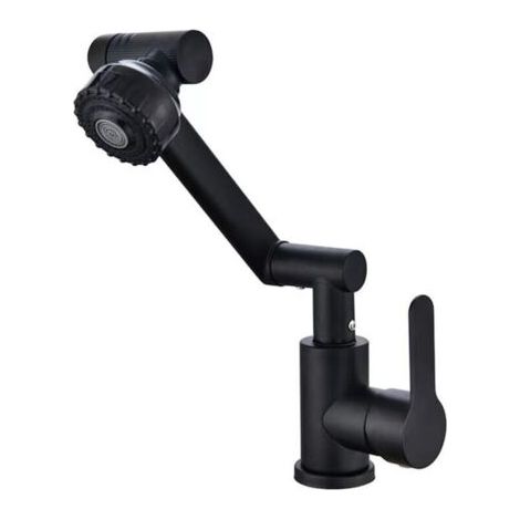 Robinet Cuisine Rabattable, 1080° Flexible Rotation Mitigeur Cuisine,Robinet Evier Sous Fenêtre en Acier Inoxydable Noir (1/4)