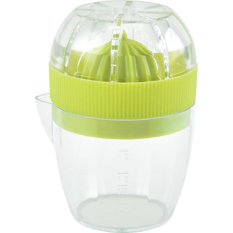 Exprimidor manual de plástico, prensa de cítricos con vaso medidor integrado, para zumo de naranja, lima y otros cítricos (verdes). (1/5)