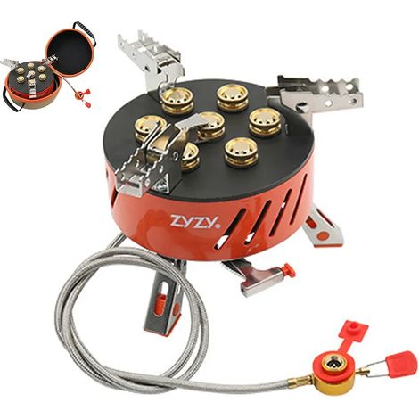 Réchaud de camping 5/7 noyaux 17800W à brûleur à gaz haute puissance, coupe-vent, pour pique-nique en extérieur, avec allumage piézo et valve réglable, réchaud de cuisson portable (1/2)