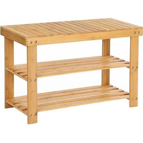 Banc Étagère à Chaussures en Bambou Naturel 3 Niveaux (Charge admissible: 120 kg) Idéal pour l’entrée, Salle de Bain, Salon, Couloir(702845cm) (1/5)